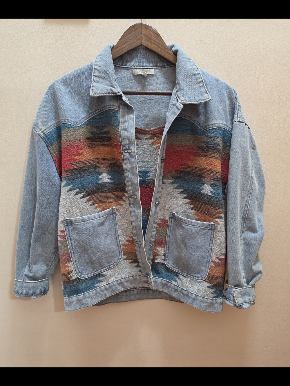 Veveret The Buckle Aztec Western Woven Denim Jacket Shacket Medium Boho